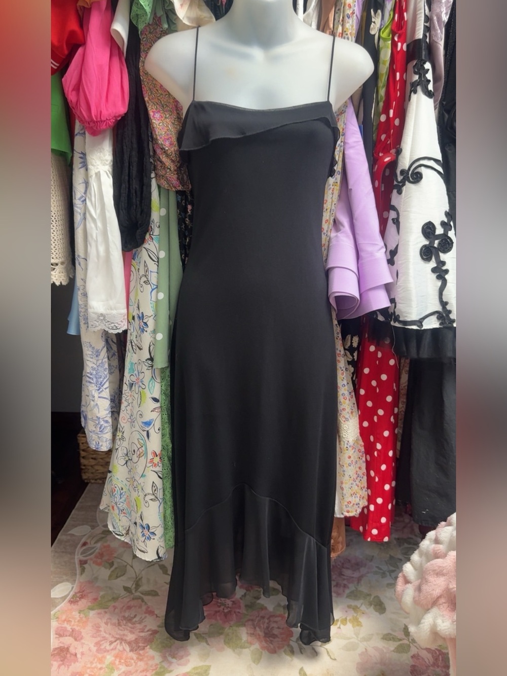 Vintage Y2K Byer Too! Black Ruffle Slip Dress